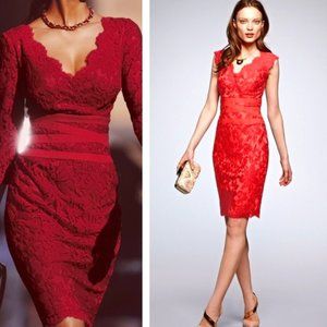 Tadashi Shoji red embroidered lace dress